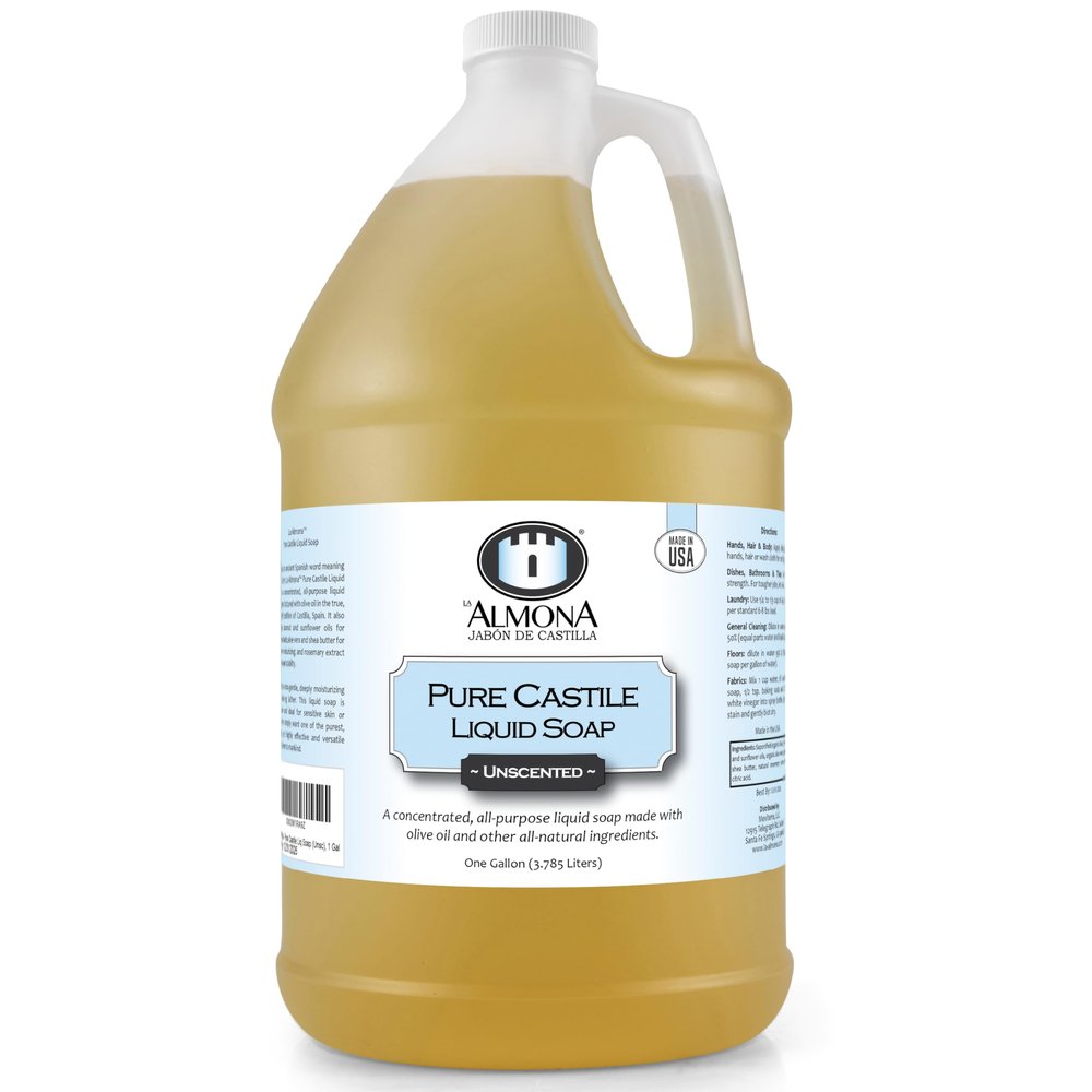 La Almona Pure Castile Liquid Soap, Unscented, 1 Gallon