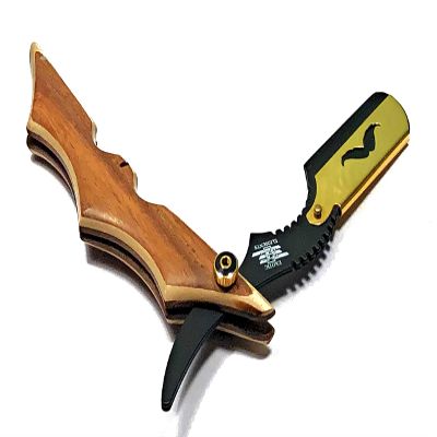 Black & Gold Barber Hair Shaving Straight Edge Razor Blade Folding Knife