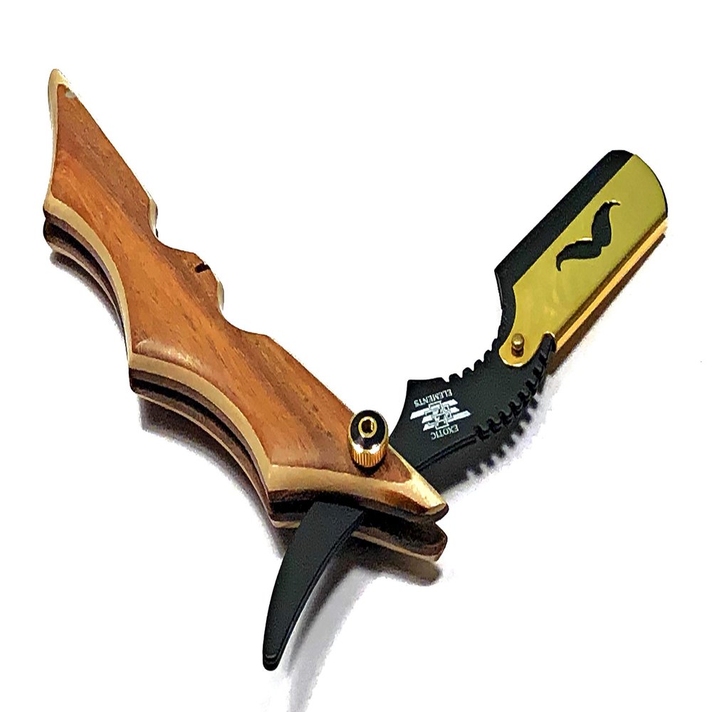 Black & Gold Barber Hair Shaving Straight Edge Razor Blade Folding Knife