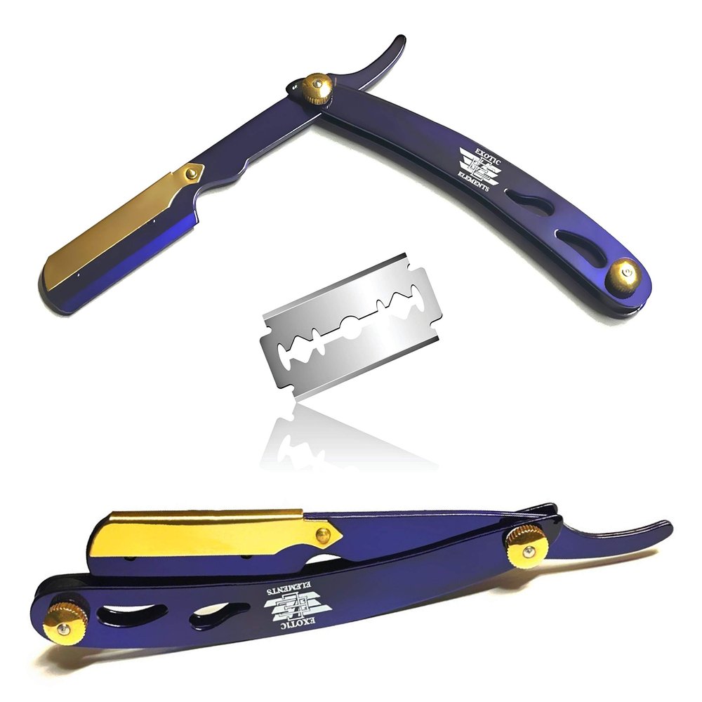 Barber Hair Shaver Stainless Steel Straight Edge Razor Cut Throat Purple Blade