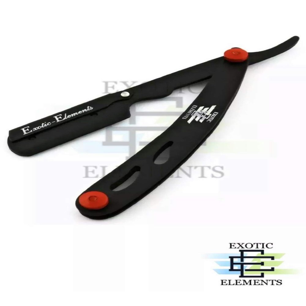 All Purpose Straight Edge Barber Razor Folding Shaving Knife Black w/Red Screw
