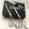 5.5" Professional Barber Razor Edge Silver Titanium Coated Hair Cutting and Texturizing Shears Scissors with Straight Razor Student Teacher Kit Set+case Black view 1