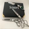 5.5" Professional Barber Razor Edge Silver Titanium Coated Hair Cutting and Texturizing Shears Scissors with Straight Razor Student Teacher Kit Set+case Black view 2