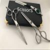 5.5" Professional Barber Razor Edge Silver Titanium Coated Hair Cutting and Texturizing Shears Scissors with Straight Razor Student Teacher Kit Set+case Black view 3