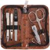 3 Swords Germany - brand quality 5 piece manicure pedicure grooming kit set with synthetic leather case ostrich cognac - Made in Germany view 1