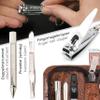 3 Swords Germany - brand quality 5 piece manicure pedicure grooming kit set with synthetic leather case ostrich cognac - Made in Germany view 3