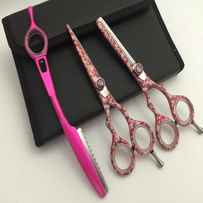 5.5" Professional Barber Razor Edge Powder Coated Hair Cutting and Texturizing Shears Scissors with Straight Razor Student Teacher Kit Set+case Black
