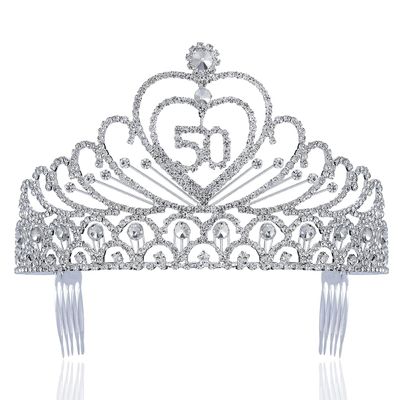 50-Year-Old Fifty Years Old Number 50 Birthday Party Austrian Rhinestone Crystal Tiara Crown With Hair Combs Cake Topper Queen Jewelry T803 Silver