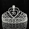 50-Year-Old Fifty Years Old Number 50 Birthday Party Austrian Rhinestone Crystal Tiara Crown With Hair Combs Cake Topper Queen Jewelry T803 Silver view 2