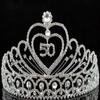 50-Year-Old Fifty Years Old Number 50 Birthday Party Austrian Rhinestone Crystal Tiara Crown With Hair Combs Cake Topper Queen Jewelry T803 Silver view 3