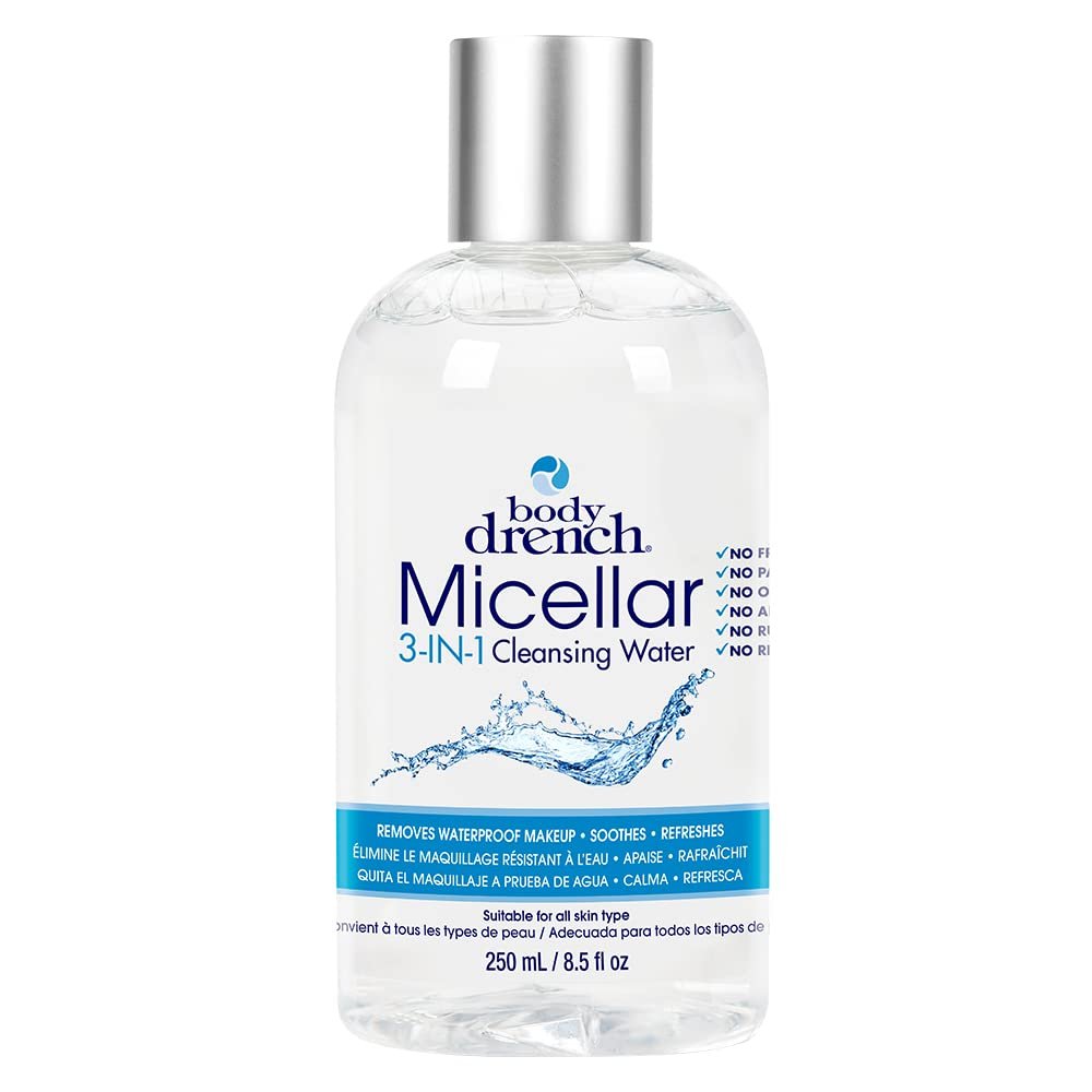 Body Drench 3-in-1 Micellar Water Makeup Remover, Facial Cleanser & Hydrating Water for Sensitive Skin, Eye Makeup Remover, 8.5 fl oz