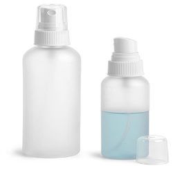 2 Oz. Frosted Plastic Cosmo Rounds Bottles with White Fine Mist Sprayers (48 Bottles)