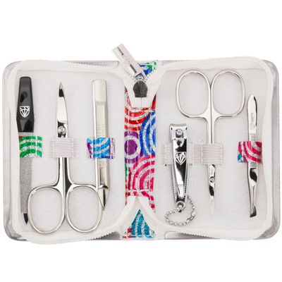 3 Swords Germany - brand quality 6 piece manicure pedicure kit set for professional finger & toe nail care with synthetic leather case - Made in Germany - colored