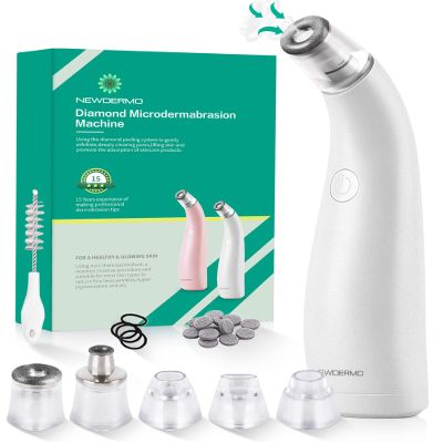 NEWDERMO 2-in-1 Microdermabrasion Machine for Facial, Diamond Microdermabrasion Device USB Rechargeable - Advanced Home Facial Treatment Machine (White)