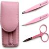 Precision Stainless Steel Eyebrow Tweezers Set In Pointed And Slanted Tip, Curved Brow Scissors, Comes With Pink Travel Case view 1
