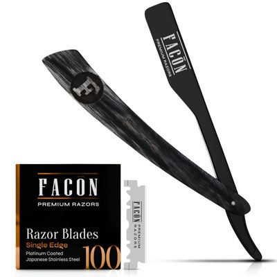 Facn Straight Razors for Men - Professional Barber Straight Edge Razor Kit with 100 Blades, Wooden Stainless Steel Barbero Shaver for a Smooth & Precise Shave, Premium Barber Razor for Men's Shaving