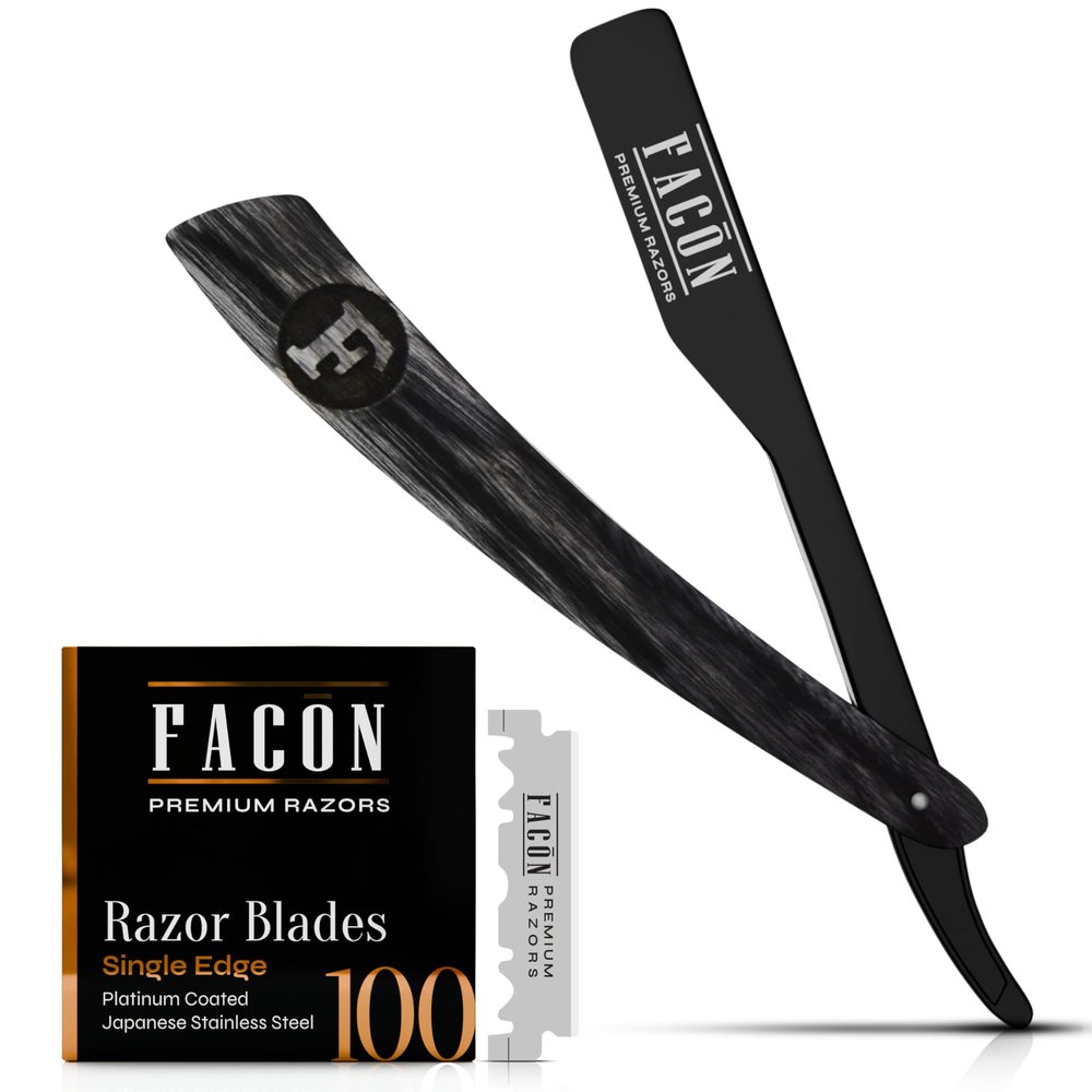 Facn Straight Razors for Men - Professional Barber Straight Edge Razor Kit with 100 Blades, Wooden Stainless Steel Barbero Shaver for a Smooth & Precise Shave, Premium Barber Razor for Men's Shaving