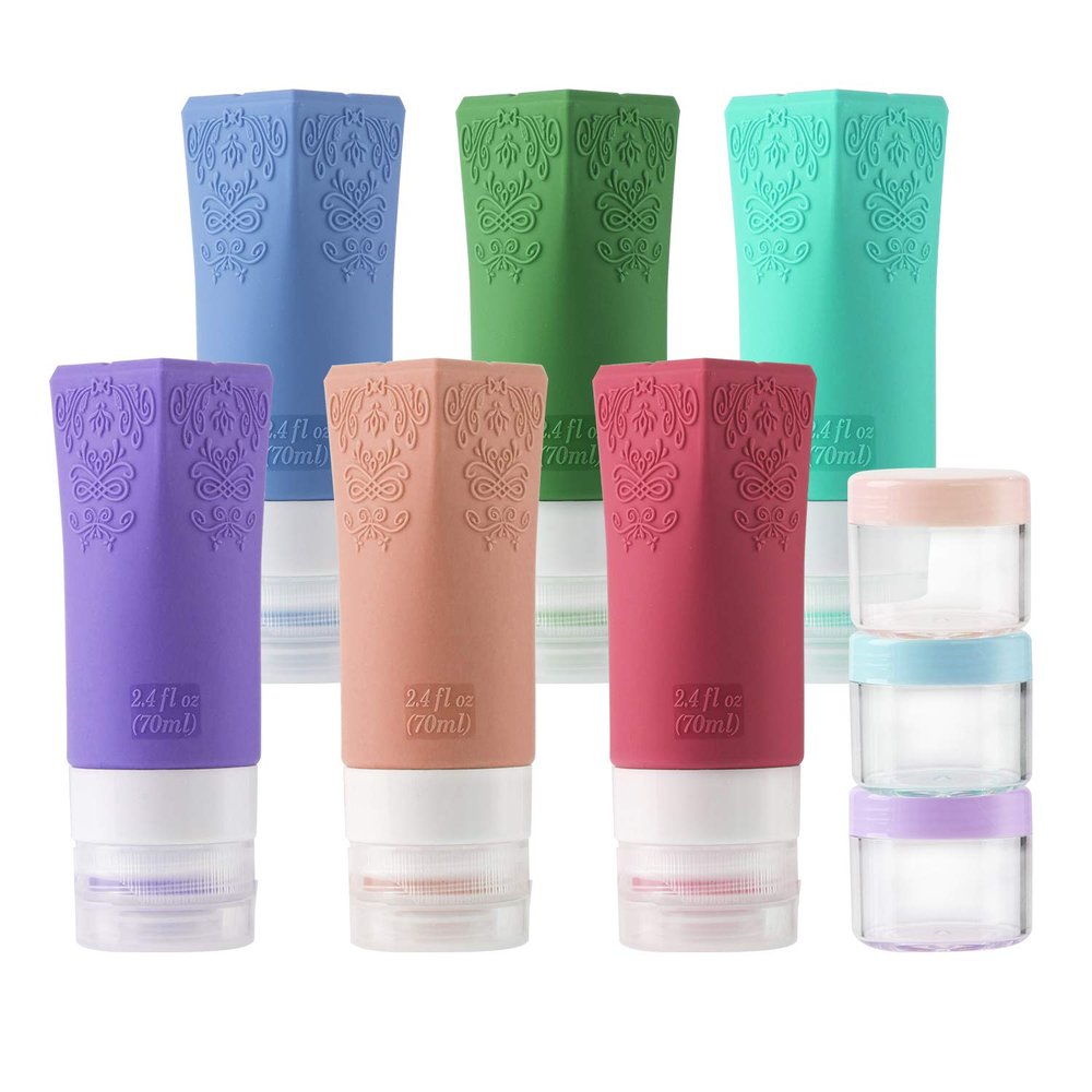 Portable Travel Bottles, Leakproof Silicone Travel Bottles Set, TSA Approved Travel Size Cosmetic Toiletries Containers Accessories Set for Shampoo Conditioner Facial Cleanser Cream
