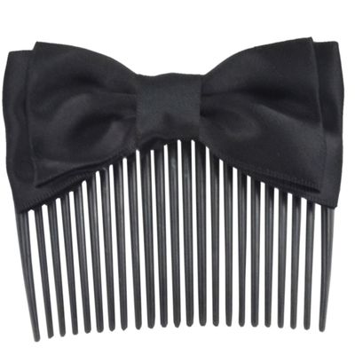 2 Pcs Lady Plastic Teeth Hair Comb Satin Bowtie Headwear (Black)