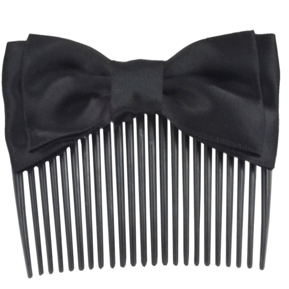 2 Pcs Lady Plastic Teeth Hair Comb Satin Bowtie Headwear (Black)