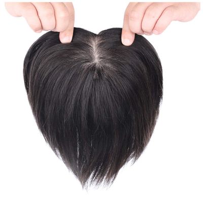 100% Real Human Hair Hand Tied Hair Toppers for Women, 3"x5" Silk Base Top Wiglet Hairpiece Clip in, 6" Chestnut Brown