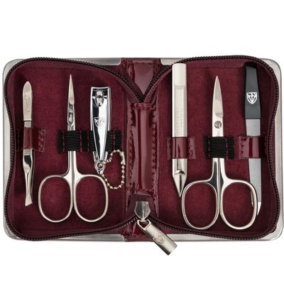3 Swords Germany - brand quality 6 piece manicure pedicure kit set for professional finger & toe nail care with synthetic leather case - Made in Germany - burgundy