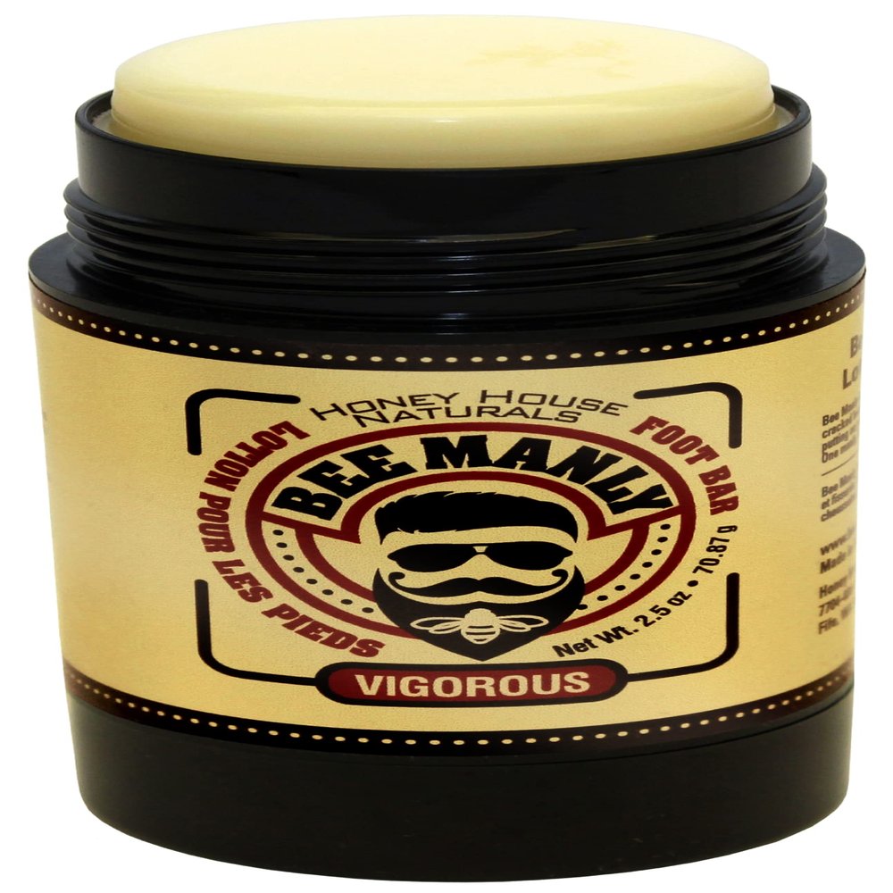 Honey House Naturals Bee Manly Foot Bar  2.5 Ounce Twist Up Tube  All Natural Ultra Moisturizing, Odor Eliminating Foot Bar  Made in USA (Vigorous)