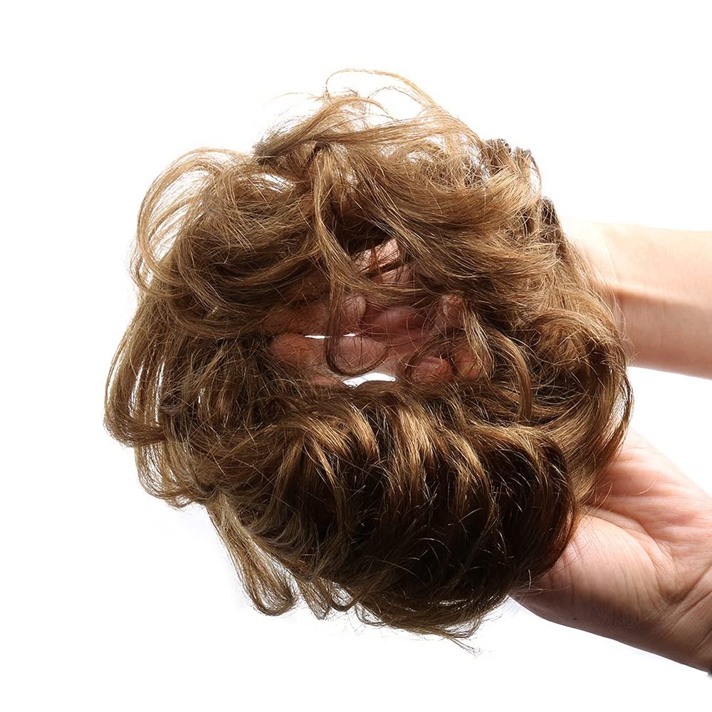Bella Hair 100% Human Hair Scrunchie for Women Messy Bun Up-Do Hair Piece Wavy/Curly Ponytail Extensions (#4 Chocolate Brown/Dark Golden Brown)