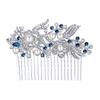 EVER FAITH Wedding Side Comb Rhinestone Pearl Bride Hair Accessories Flower Vine Headpiece for Bridesmaids Blue Silver-Tone view 1