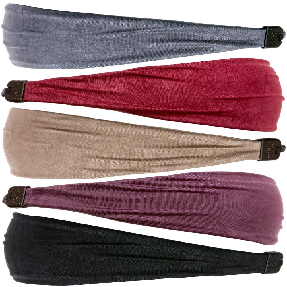 Hipsy Adjustable & Stretchy Crushed Xflex Wide Headbands for Women Girls & Teens (Crushed Black/Plum/Taupe/Burgundy/Grey 5pk)