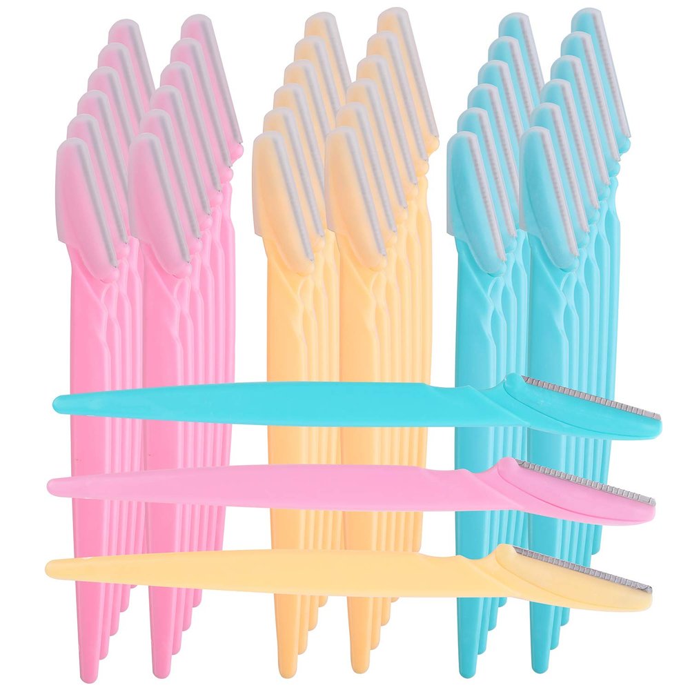 Foraineam 90 Pieces Eyebrow Razors Multipurpose Exfoliating Tool Eyebrow Trimmer Shaper Face Razor with Precision Cover