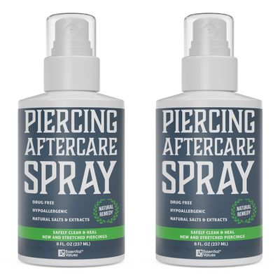 Essential Values 2 Pack Piercing Aftercare Spray (8 OZ Per Bottle) - Gentle on Contact - Made in USA