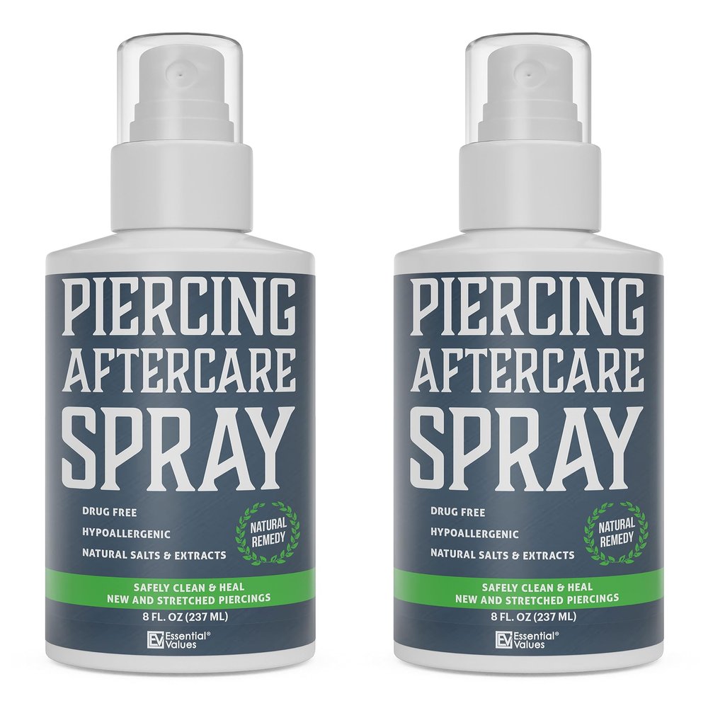 Essential Values 2 Pack Piercing Aftercare Spray (8 OZ Per Bottle) - Gentle on Contact - Made in USA