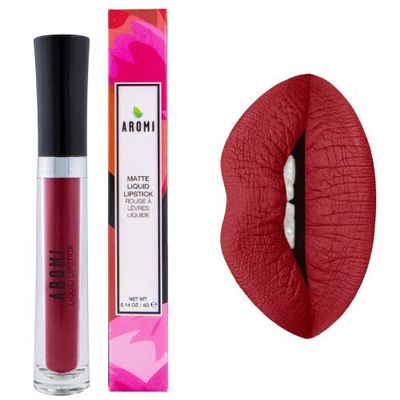 Aromi Matte Liquid Lipstick | Long-lasting, Dark Red, Maroon Lip Color with Blue Undertones, Smudge Proof, Waterproof, Vegan Makeup (Power Red)