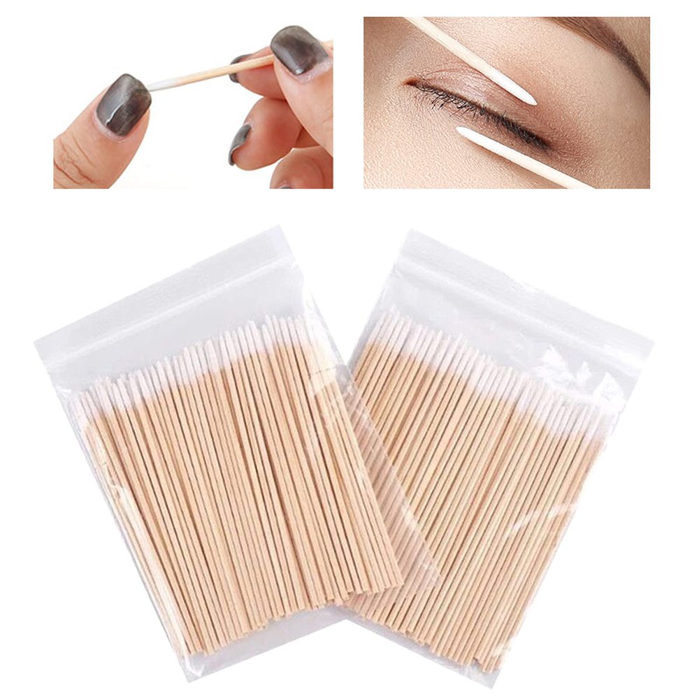 300pcs/pack Short Wood Handle Small Pointed Tip Head Cotton Swab Eyebrow Tattoo Beauty Makeup Color Nail Seam Dedicated Dirty Picking Pack of 2, HJ-NA096
