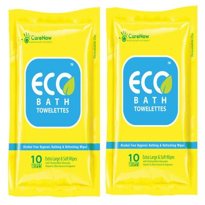 Eco Bath Towelettes Antiseptic Adult Bathing 10 Wipes - Extra Large (Pack of 2)