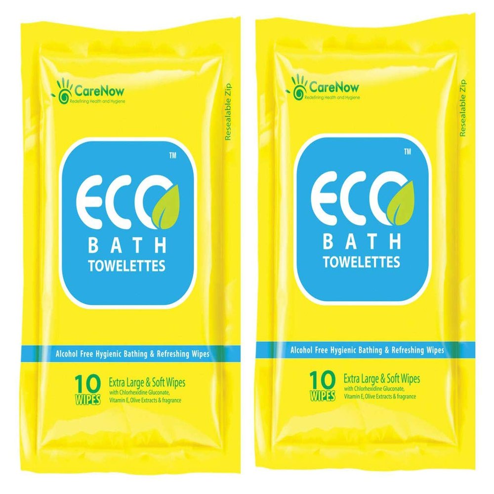 Eco Bath Towelettes Antiseptic Adult Bathing 10 Wipes - Extra Large (Pack of 2)