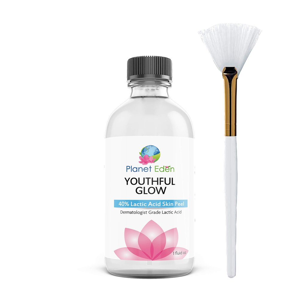 Planet Eden 40% Lactic Acid Skin Peel Kit and Fan Brush - AHA Diminish Fine Lines Wrinkles and Reveal Younger Skin
