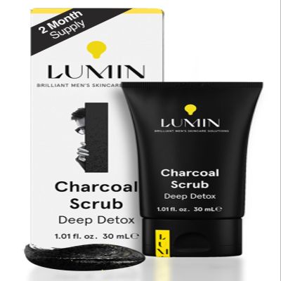 Lumin - Charcoal Scrub Deep Detox for Men - Face Cleanser for Men, Pre Shave Scrub, A charcoal face exfoliator that refreshes & rejuvenates the skin, Suitable for all skin types, 30ml, 1-Pack
