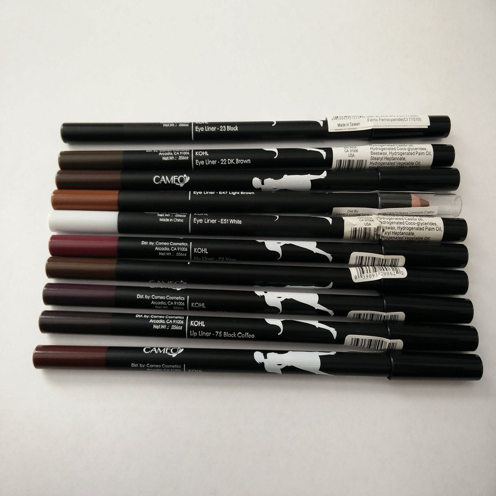 Cameo Cosmetics Makeup Long Eye/Lip Liner Pencil Set, 10 Piece