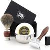 Complete Old School Shaving Set >Pure Black Badger Brush, DE Safety (Blades Not Included), Engraved Bowl & Soap view 1