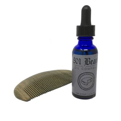 801 Beard Oil Co. Girl Scout Beard Oil and Sandalwood Comb Gift Duo