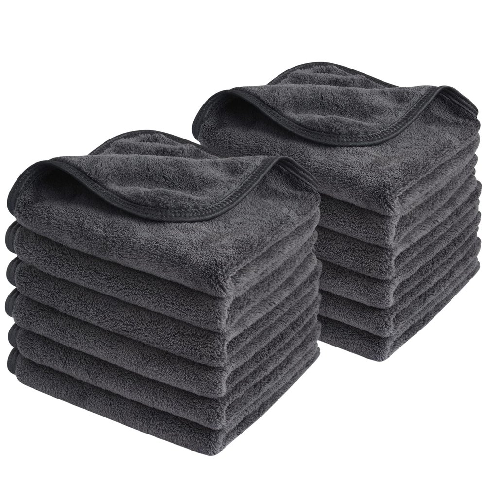 SINLAND Absorbent Coral Velvet Washcloth Ultra Soft Microfiber Face Towels 12 x 12 inch Multi-Purpose Face Cloths for Household and Sport