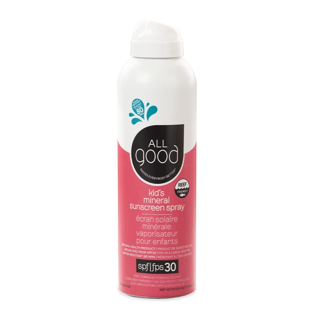 All Good Baby & Kids Sunscreen Spray - UVA/UVB Broad Spectrum, SPF 30, Zinc Oxide, Coral Reef Friendly, Water Resistant, Calendula, Aloe (6 oz)