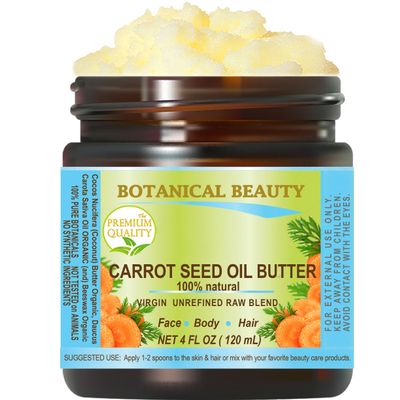Botanical Beauty CARROT SEED OIL BUTTER Pure Natural Virgin Unrefined RAW 4 Fl. Oz.- 120 ml for FACE, SKIN, BODY, DAMAGED HAIR, NAILS. Rich in Beta Carotene, Vitamin E