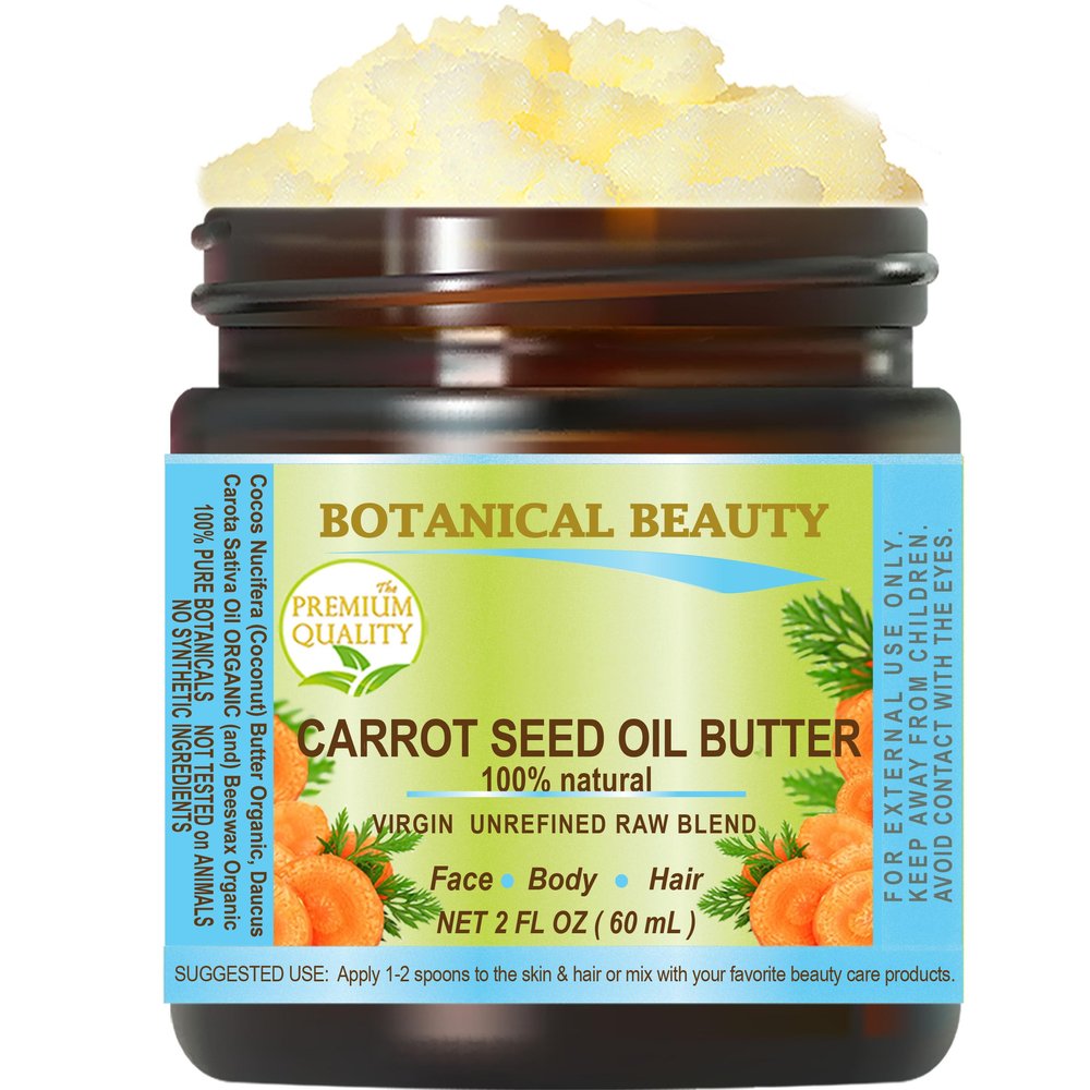 Botanical Beauty CARROT SEED OIL BUTTER Pure Natural Virgin Unrefined RAW 2 Fl. Oz.- 60 ml for FACE, SKIN, BODY, DAMAGED HAIR, NAILS. Rich in Beta Carotene, Vitamin E