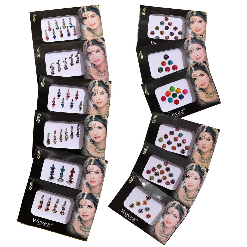 12 Pack Indian Art Bollywood Reuseable Bindi Self Adhesive Body Stickers/Tattoo