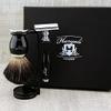Classic Old-School Men's Shaving Set >Pure Black Badger Brush, DE Safety (Blades NOT Included) & Dual Stand|Gift for Him view 1