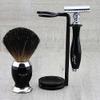 Classic Old-School Men's Shaving Set >Pure Black Badger Brush, DE Safety (Blades NOT Included) & Dual Stand|Gift for Him view 3