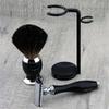 Classic Old-School Men's Shaving Set >Pure Black Badger Brush, DE Safety (Blades NOT Included) & Dual Stand|Gift for Him view 4